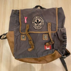 Vintage leather and canvas roots backpack